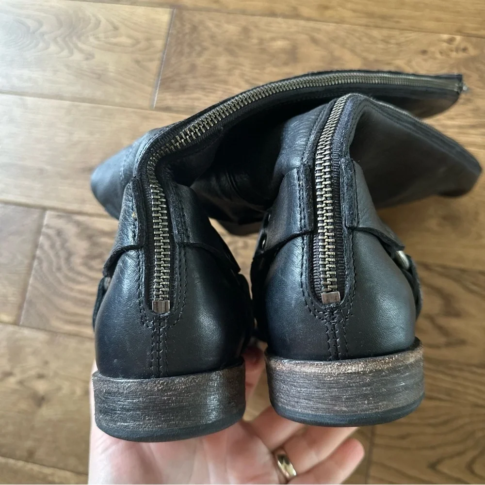 Frye Phillip Harness Tall Black Leather Boots Sz 10